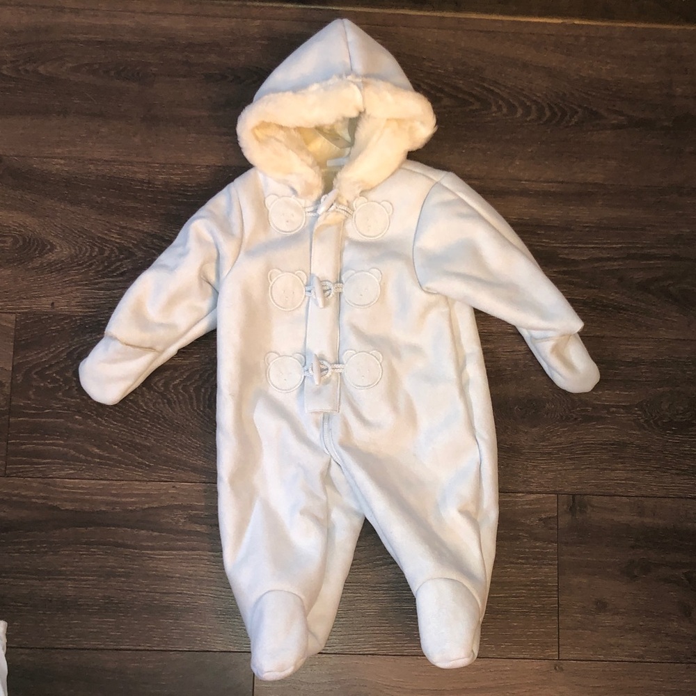 First Impressions Cream Hooded Footed One Piece